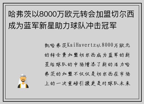 哈弗茨以8000万欧元转会加盟切尔西成为蓝军新星助力球队冲击冠军